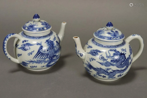 Pair of Chinese Blue and White Porcelain Teap…