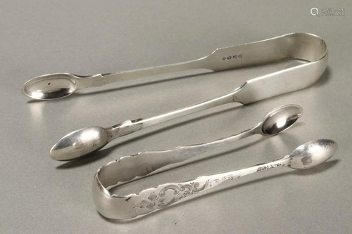 Two English Sterling Silver Sugar Tongs,