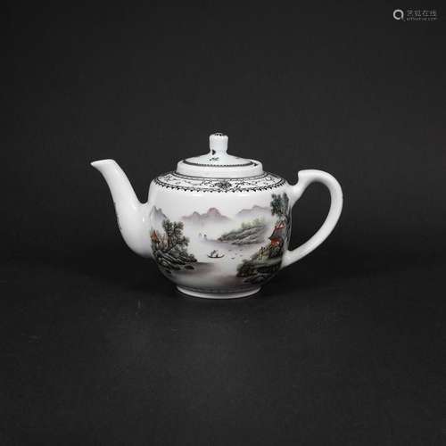 A Famille Rose Landscape Pattern Porcelain Tea Pot