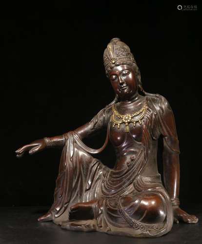 A Gild Bronze Seated Guanyin Statue