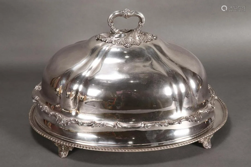 Large Silver Plate Cloche and Turkey Tray,