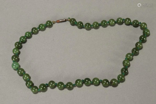 Chinese Nephrite Jade Bead Necklace,