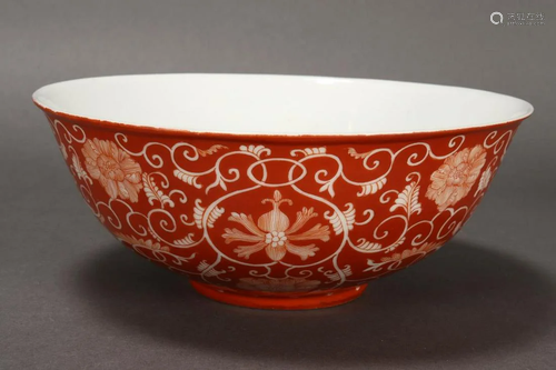 Chinese Iron Red Porcelain Bowl,