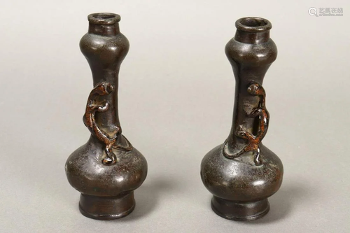 Pair of Chinese Ming Dynasty Bronze Vases,