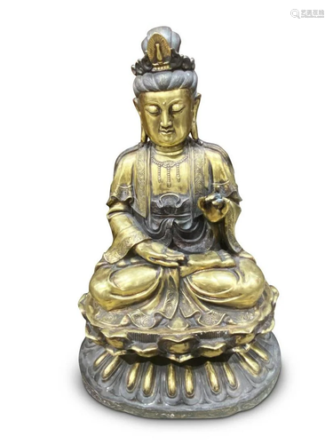 Large Chinese Gilt Metal Seated Buddha,