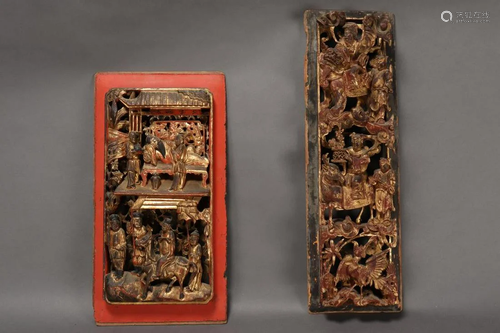 Two Chinese Carved Gilt Wood Panels,