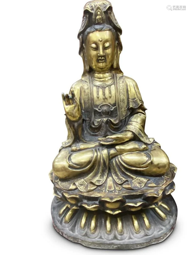 Large Chinese Gilt Metal Kwan Yin,