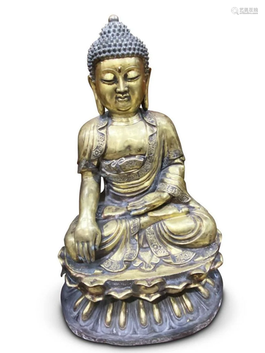 Large Chinese Gilt Metal Seated Buddha,