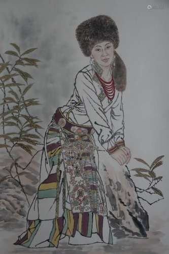 A Chinese Figure Painting, Bing Chen Mark