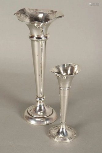 Two English Sterling Silver Tulip Vases,