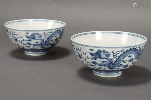 Pair of Chinese Blue and White Porcelain Bowls,