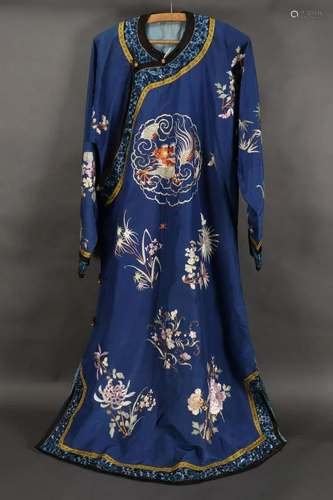 Chinese Dark Blue Manchu Robe,