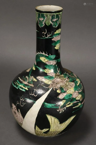 Unusual Chinese Famille Noir Porcelain Vase,