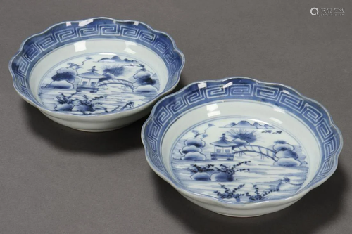 Pair of Late Qing Dynasty Blue and White P…