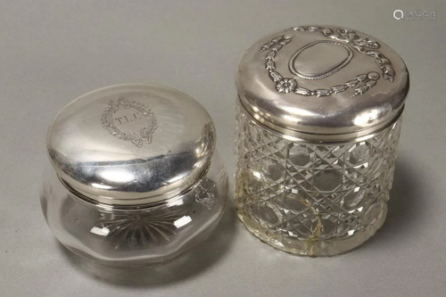 Two English Sterling Silver and Crystal Toilet