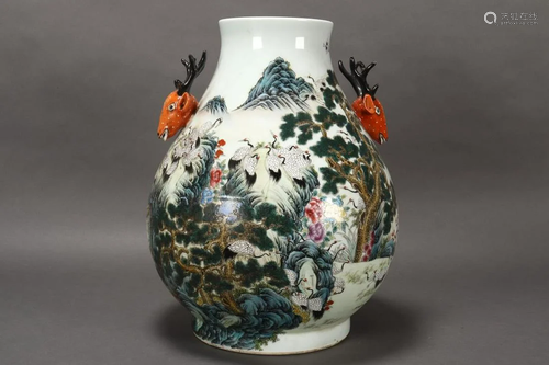 Large Chinese Twin Handled Porcelain Vase,