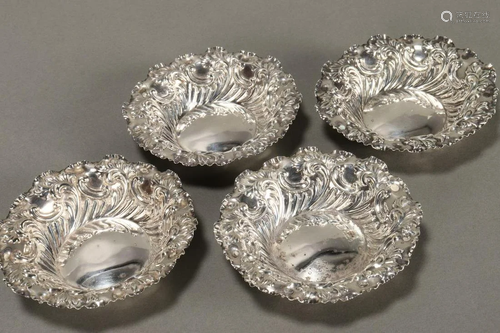 Four Edwardian Sterling Silver Pip Dishes,