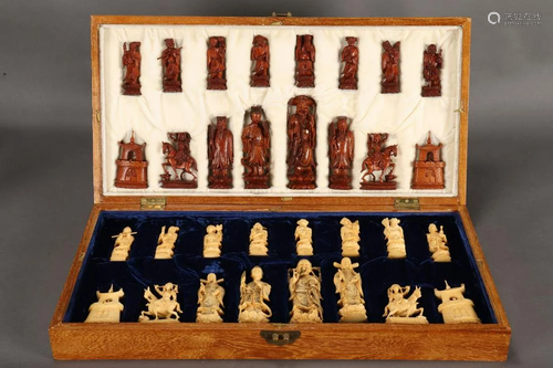 Large & Impressive Chinese Carved Chess Set,