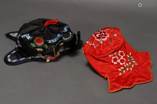 Two Chinese Embroidered Childrens Hats,