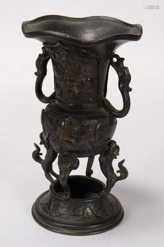 Japanese Bronze Twin Handled Vase,