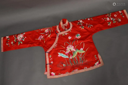 Chinese Republic Period Red Satin Jacket,