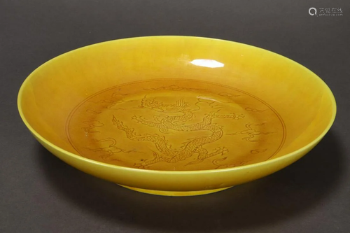 Chinese Yellow Glaze Dragon Bowl,