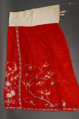 Chinese Red Damask Silk Concertina Skirt,