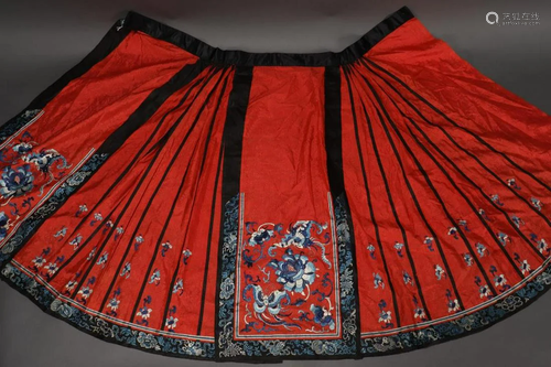 Chinese Red Silk Damask Skirt,