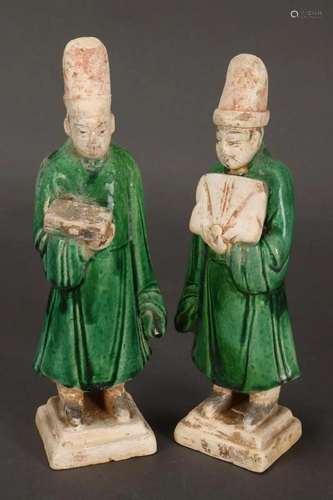 Pair of Chinese Ming Dynasty Pottery Atten…