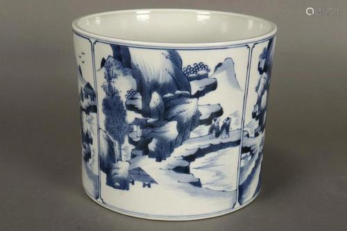 Chinese Blue and White Porcelain Brush Pot,