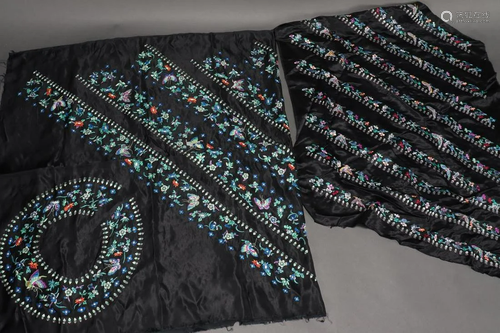 Two Chinese Embroidered Satin Textiles,