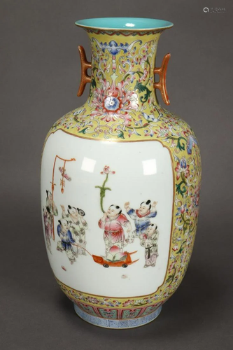 Chinese Twin Handled Porcelain Vase,