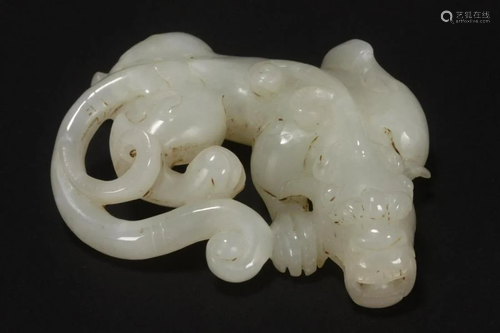 Chinese White Jade Carving of a Qiulong,