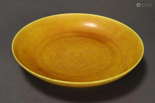 Chinese Yellow Glaze Dish,