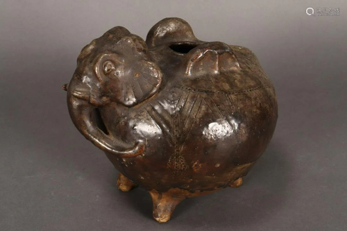 Khmer Stoneware Elephant Lime Pot,