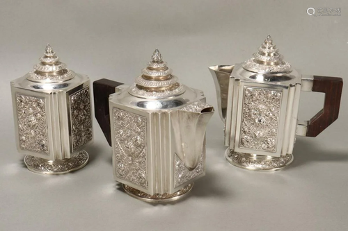 Thai Three Piece Silver Tea Set,