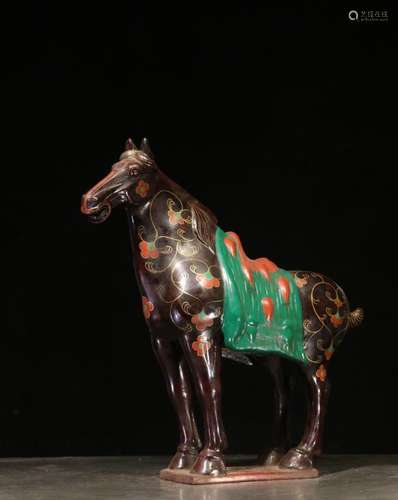 A Pottery Lacquerwork Floral Horse Ornament