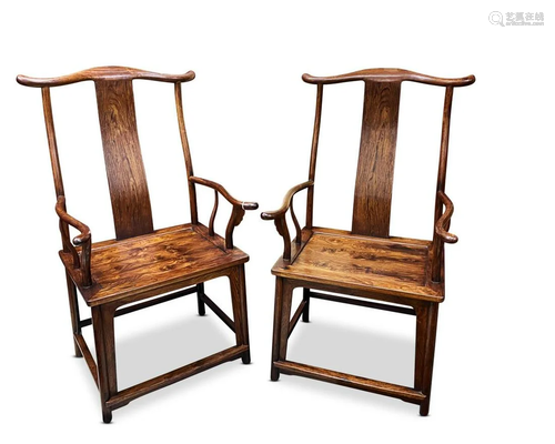 Pair of Chinese Yoke Back Arm Chairs,