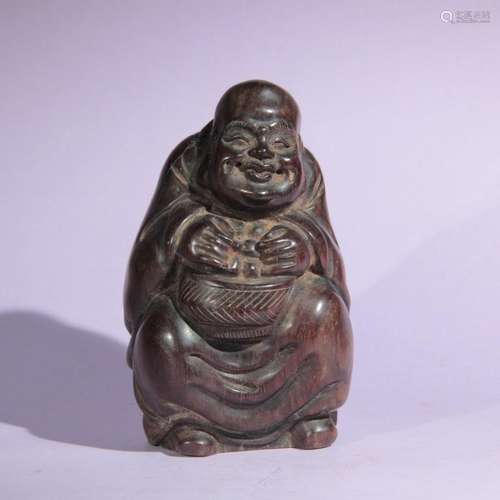 A Red Sandalwood Carved Maitreya Buddha Statue