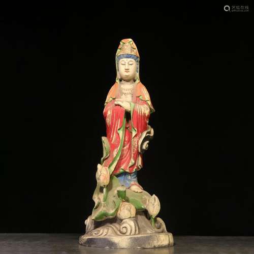 A Hand Carved Colorful Nan Wood Carved Guanyin