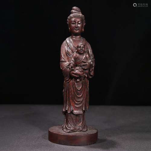 A Bamboo Carved Songzi Guanyin Statue