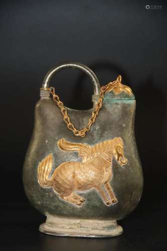 A Gild Bronze Horse Pattern Pot