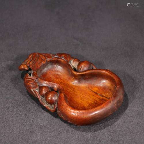 A Eaglewood Carved Gourd- shaped Brush Washer