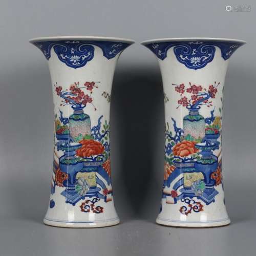 Pair of Blue&white Clashingcolor Porcelain Vase