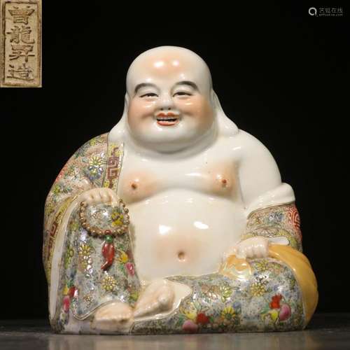 A Famille Rose Porcelain Maitreya Buddha Statue