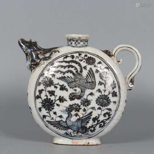 Blue&white Phoenix Pattern Floral Porcelain Pot