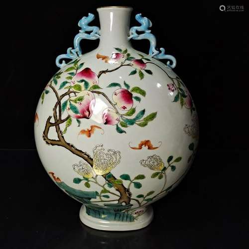 A Famille Rose Porcelain Double Ears Vase