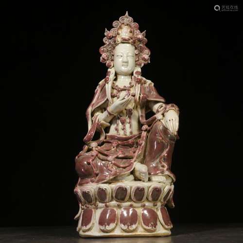 An Underglazed Red Porcelain Guanyin Statue