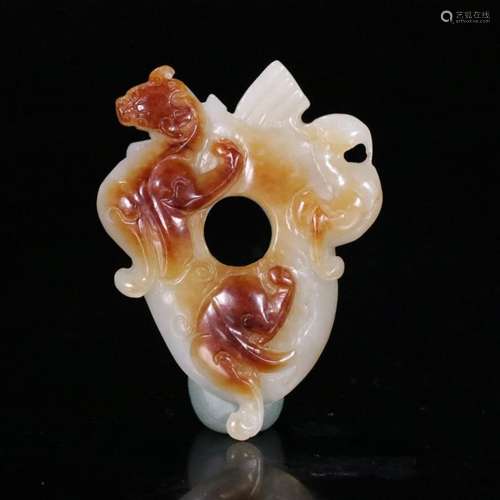 Dragon&phoenix Pattern Carved Hetian Jade Pendant