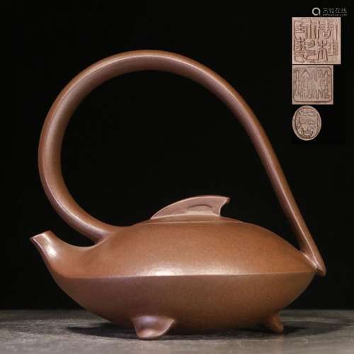 A Purple Sand Pot with Loop-handle